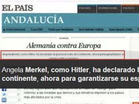 Απέσυραν άρθρο της Ελ Παΐς που είχε τίτλο: «Η Μέρκελ, όπως και ο Χίτλερ, κήρυξε τον πόλεμο στην υπόλοιπη Ευρώπη»!